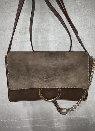 Chloe шикарна стильна сумка кросбоди кольору хакі2 фото