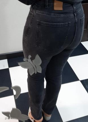 Чорні вибілені джинси прямого крою із завищеною талією з про...4 фото