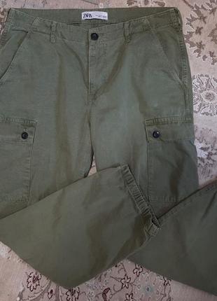 Стильні джинси карго кольору хакі від zara3 фото