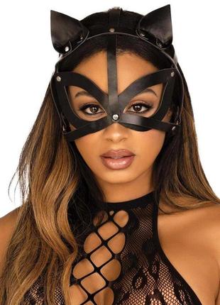 Маска кошки из экокожи leg avenue vegan leather studded cat mask black1 фото