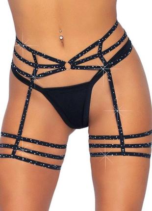 Leg avenue rhinestone garter strapps os black