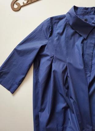 Жіноча синя бавовняна сорочка зі зміщеним центром воротни...5 фото