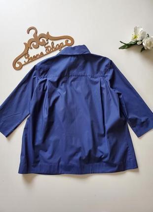 Жіноча синя бавовняна сорочка зі зміщеним центром воротни...7 фото