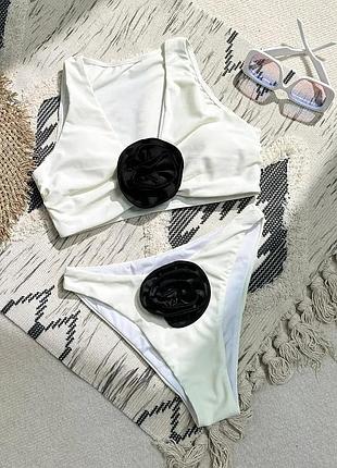 Трендовый купальник в розы.раздельный купальник топом.купальник высокая посадка.цветок купальник