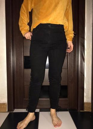Круті чорні джинси зі шнурівкою і висока талія мatalan2 фото