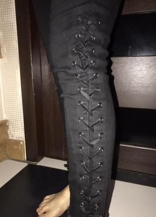 Круті чорні джинси зі шнурівкою і висока талія мatalan3 фото