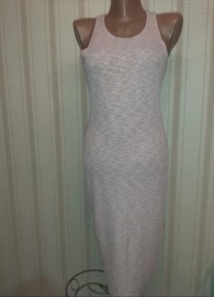 Нюдовое плаття міді сарафан в рубчик3 фото