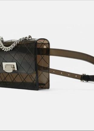 Zara поясна сумка з вінілу з контрастними швами1 фото