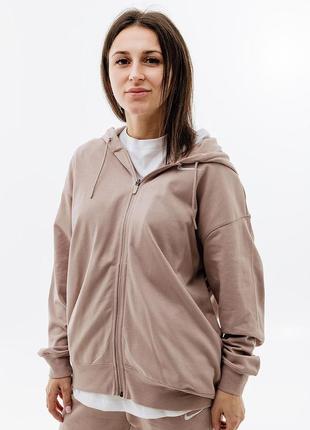 Женская толстовка nike w nsw jrsy os fz hoodie  бежевый s (7ddm6415-272 s)