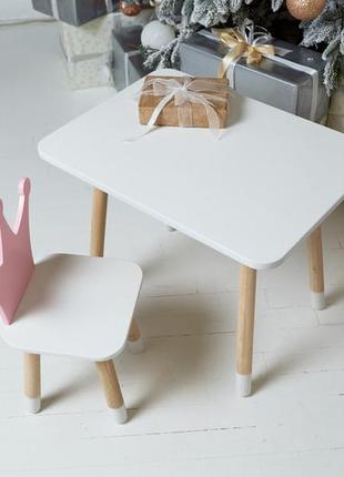 Прямоугольный стол и стул детский розовая корона. столик для уроков, игр, еды.9 фото