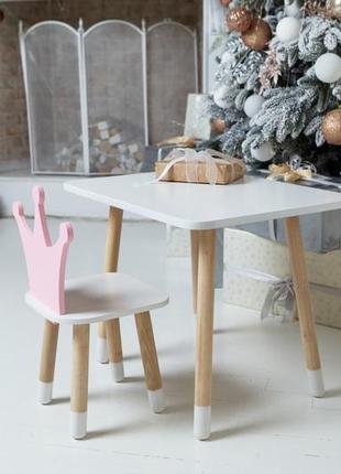 Прямоугольный стол и стул детский розовая корона. столик для уроков, игр, еды.10 фото