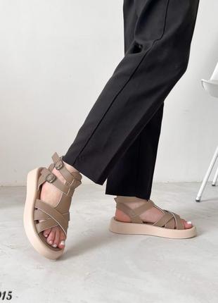 Женские босоножки кожаные с ремешками / сандалии натуральных кожа беж5 фото