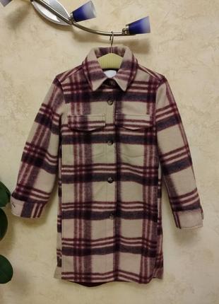 Красивое удлинённое пальто рубашка в клетку