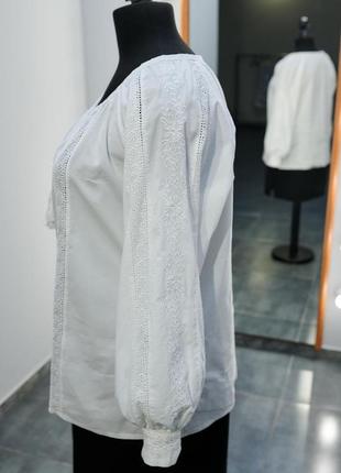 Вишиванка жіноча з довгим рукавом - реглан, вишивка - гладь, поплін, колір - білий.6 фото