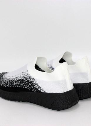 Жіночі чорно-білі трикотажні кросівки сліпони білий6 фото