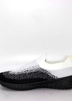 Жіночі чорно-білі трикотажні кросівки сліпони білий5 фото