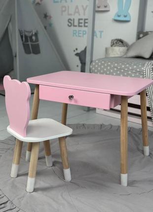 Детский столик и стульчик розовый. столик с ящиком для карандашей и разукрашек8 фото