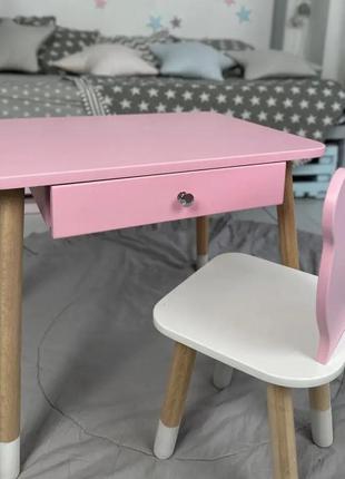 Детский столик и стульчик розовый. столик с ящиком для карандашей и разукрашек1 фото