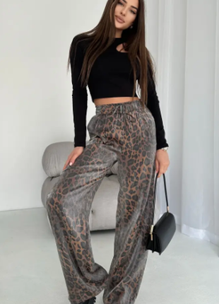 Женские трендовые лёгкие леопардовые брюки штаны палаццо 212ко5 фото