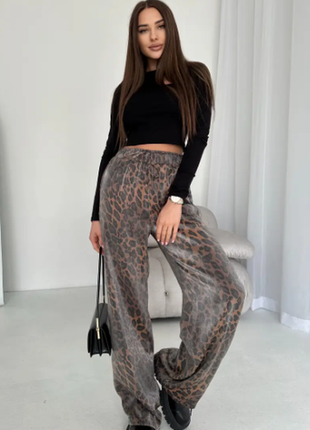 Женские трендовые лёгкие леопардовые брюки штаны палаццо 212ко8 фото