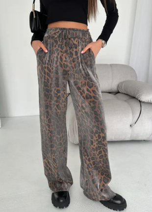 Женские трендовые лёгкие леопардовые брюки штаны палаццо 212ко6 фото