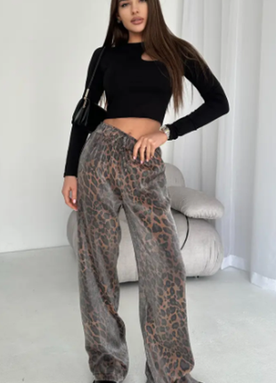 Женские трендовые лёгкие леопардовые брюки штаны палаццо 212ко7 фото