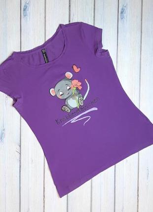💥1+1=3 красива жіноча фіолетова футболка з мишкою, розмір 46 - 487 фото