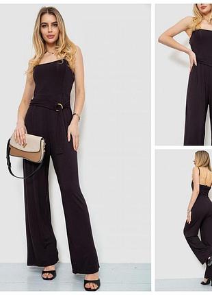 Комбінезон жіночий однотонний, колір чорний,літній ошатний комбінезон жіночий однотонний