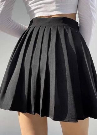 Юбка тенниска мини юбка плиссе в складку короткая клеш обильная пышная, базовая трендовая черная3 фото