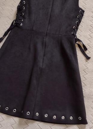 Замшевое чёрное мини платье со шнуовкой mango7 фото