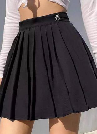 Юбка тенниска мини юбка плиссе в складку короткая клеш обильная пышная, базовая трендовая черная6 фото