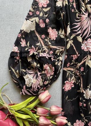 Шифоновое ярусное платье mohito в цветочный принт размер l оверсайз с пышными рукавами9 фото