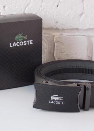 Кожаный мужской серый ремень lacoste + коробка1 фото