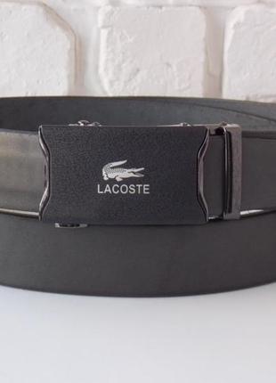 Кожаный мужской серый ремень lacoste + коробка2 фото