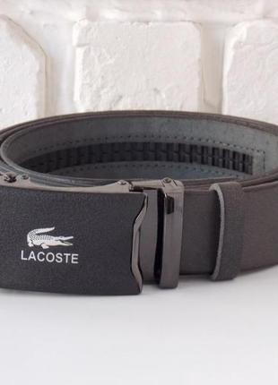 Кожаный мужской серый ремень lacoste + коробка4 фото