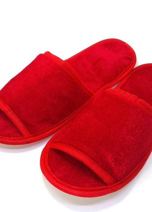 Тапочки велюровые для дома/отеля luxyart, красный, открытый носок, в упаковке 20 пар (zf-138)2 фото