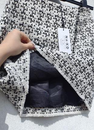 Рябая тёплая чёрно белая твидовая юбка na kd8 фото