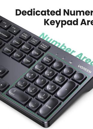 Беспроводная клавиатура wireless keyboard 2.4g цифровой блок 104 кнопки ru+en ugreen ku004 152195 фото