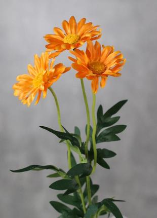 Искусственная ветвь ромашек, цвет оранжевый, 50 см. цветы премиум-класса, для интерьера, декора, фотозоны