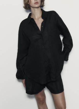 Zara черная льняная рубашка зара