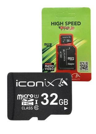 Карта памяти microsd 32gb class 10+sd адаптер iconix