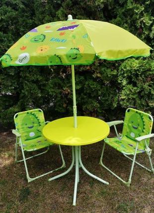 Стіл, 4 стільці та парасолька в комплекті (стіл d85*70 см, стілец4 фото