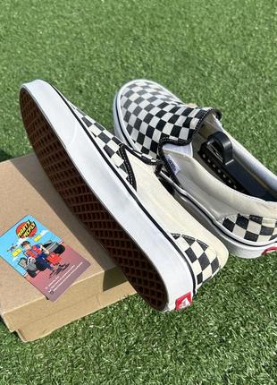 Женские летние кеды vans classic slip-on black white checkerboard2 фото