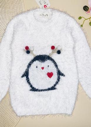 Кофточка пухнастик з пінгвінчиком //розмір: 104 //бренд: ovs