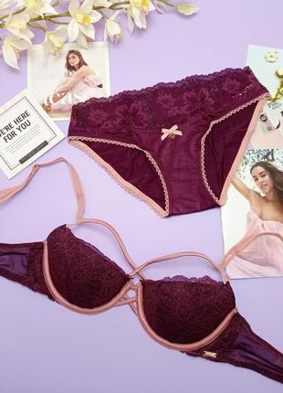 Нарядний ажурний наборчик 💜 victoria's secret оригінал з пуш ап та шлейками