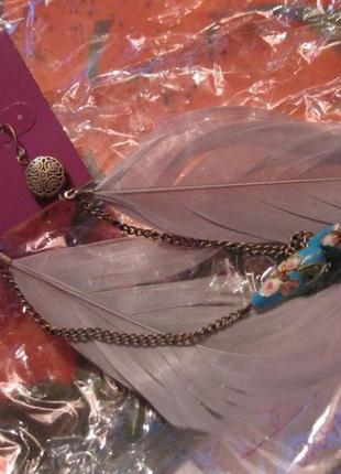 Фирменные серьги перья роспись из британии