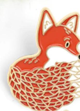 Брошь брошка значок пин лиса рыжая лисичка лис лисенок хвостик с белым
