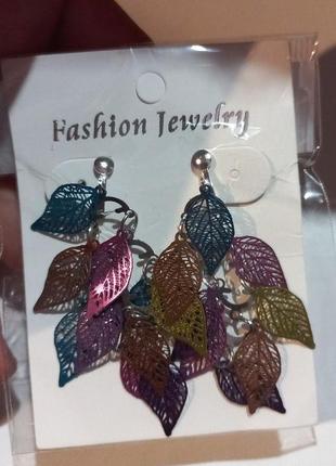 Кліпси сережки сережки (без проколювання) метал пр-во корея кольорове фіолетове листя перфорація