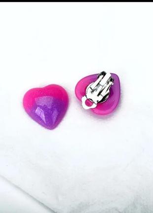 Клипсы (без прокола) серьги сережки пластик сердце розовое с фиолетовый