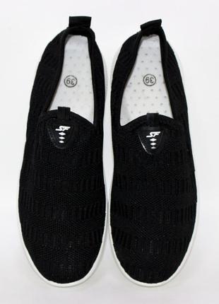 Чорні трикотажні кросівки сліпони чорний4 фото